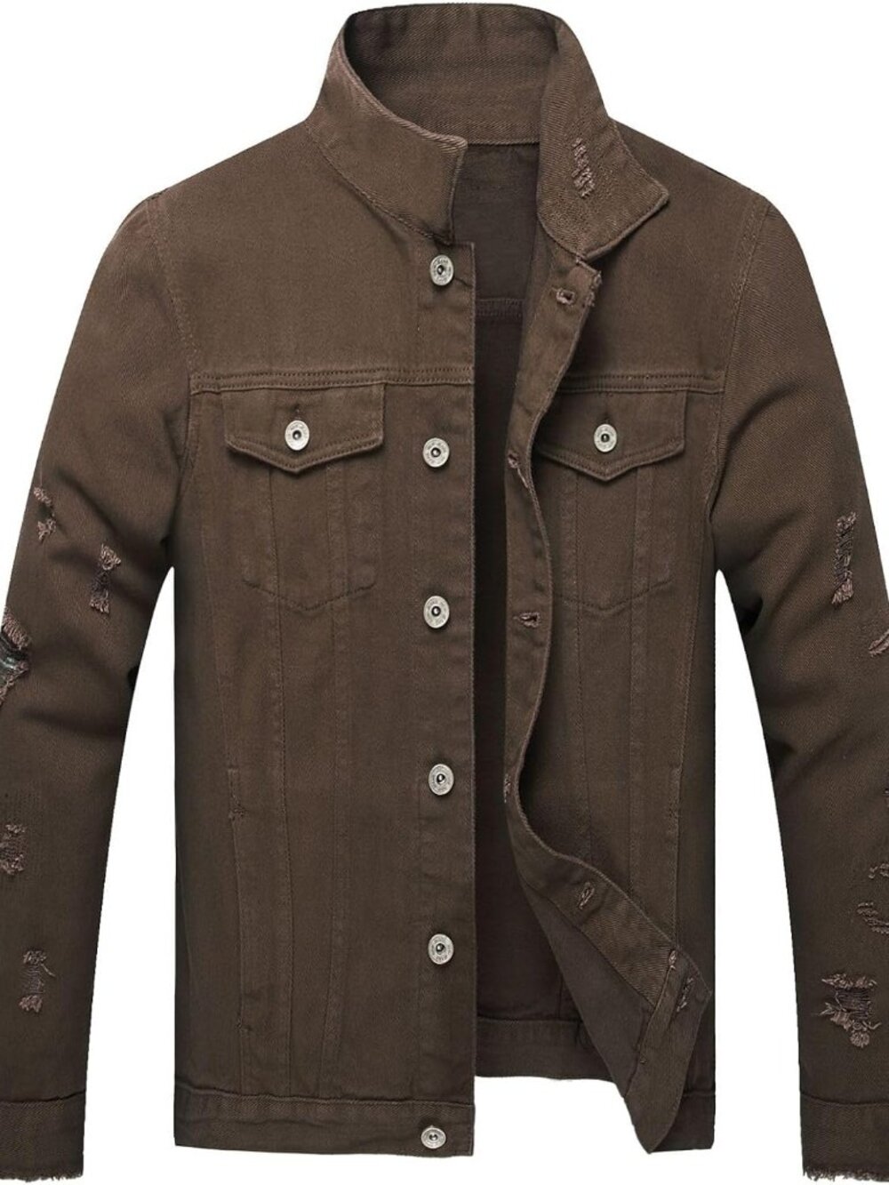 Men's Denim Jackets Distressed Destroyed Classic Vintage Slim Fit Ripped Fashion